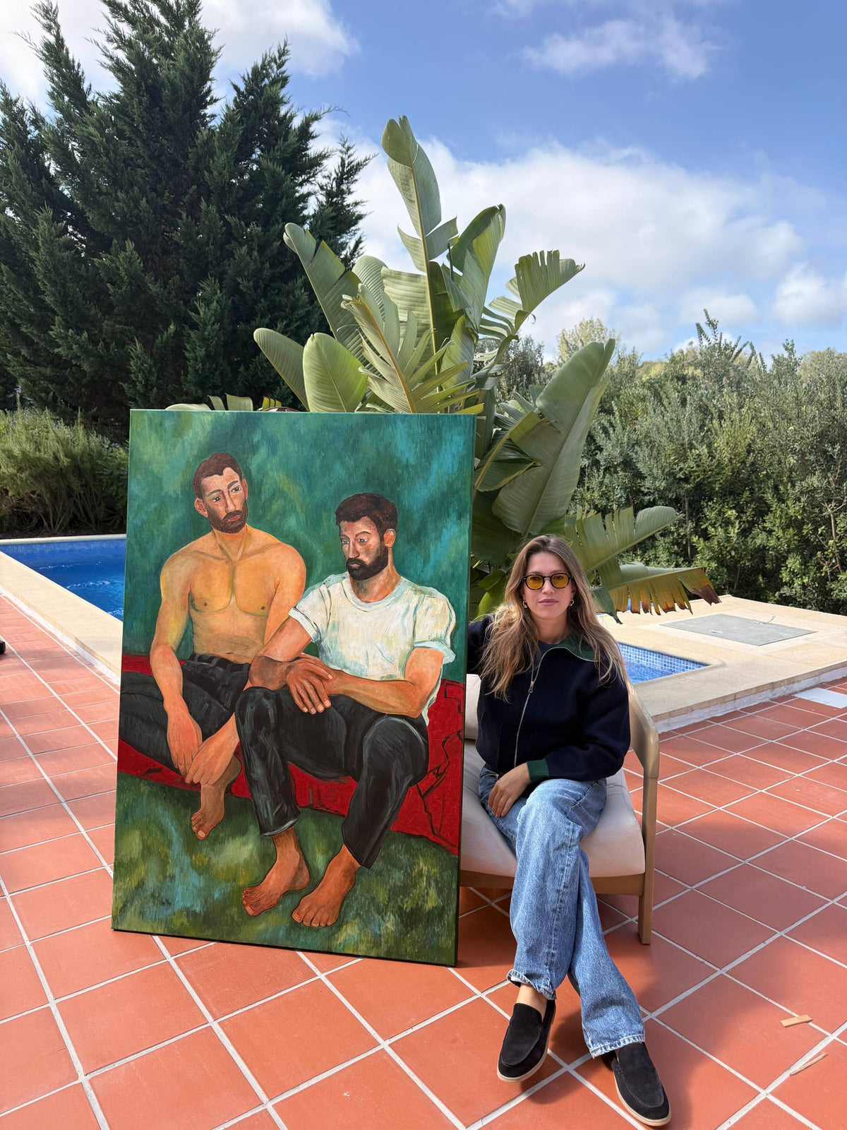Kin — Natalia Poltevskaya, acrylic on canvas 100 × 150 cm, shown with the artist