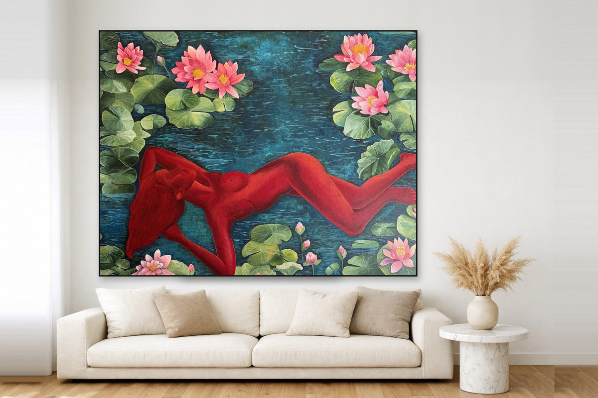 Sirena — Natalia Poltevskaya, 200 × 155 cm, shown in a living room above a sofa